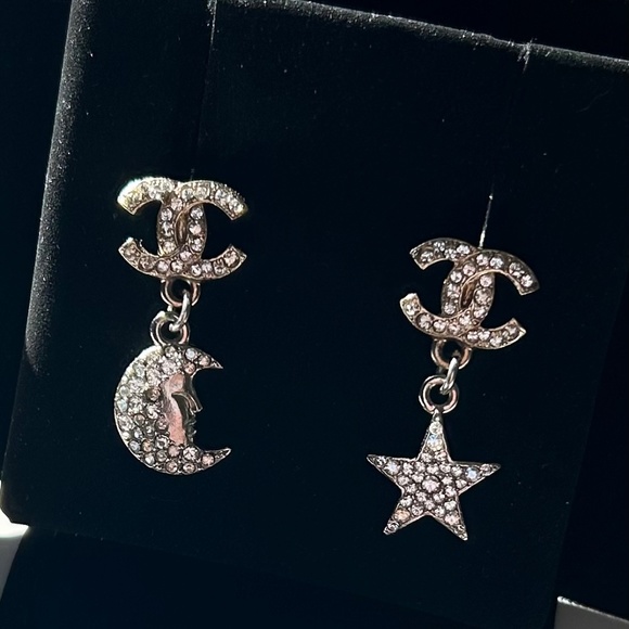 CHANEL Jewelry - CHANEL Crystal CC Logo Star And Moon Earrings